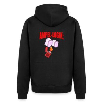 Ampel Regierung stoppen Steuergeld Grüne SPD FDP - Unisex Premium Bio Zip Hoodie - Schwarz - Hinten - Nico (187cm)