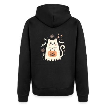 Halloween Ghost Cat - Unisex Premium Organic Zip Hoodie - black - Back - Nico (187cm)