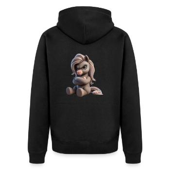 Pony grimmig 1 - Unisex Premium Bio Zip Hoodie - Schwarz - Hinten - Nico (187cm)