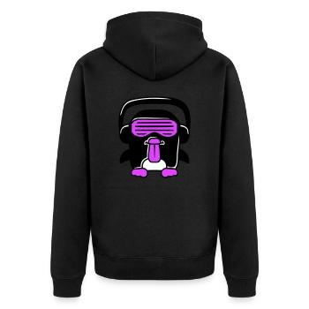 Party DJ Pinguin Kopfhörer Sonnenbrille Frech Cool - Unisex Premium Bio Zip Hoodie - Schwarz - Hinten - Nico (187cm)