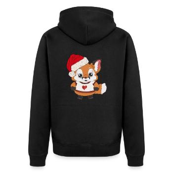 Fuchs Baby mit Weihnachtsmütze - Unisex Premium Bio Zip Hoodie - Schwarz - Hinten - Nico (187cm)