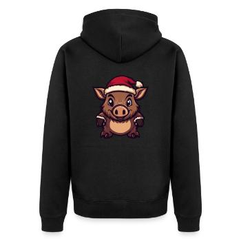 Pig Christmas Wild Boar - Unisex Premium Organic Zip Hoodie - black - Back - Nico (187cm)