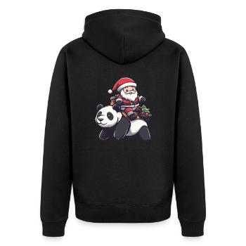 Panda Weihnachtsmann Cartoon - Unisex Premium Bio Zip Hoodie - Schwarz - Hinten - Nico (187cm)