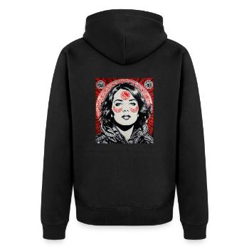 Street-Art-Porträt - Unisex Premium Bio Zip Hoodie - Schwarz - Hinten - Nico (187cm)