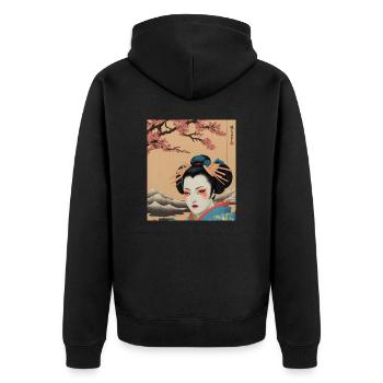 Oeuvre d’art traditionnelle japonaise de geisha - Veste à capuche bio Premium Unisexe - noir - Dos - Nico (187cm)
