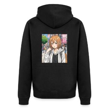 Anime character on the street of the city - Unisex Premium Organic Zip Hoodie - black - Back - Nico (187cm)