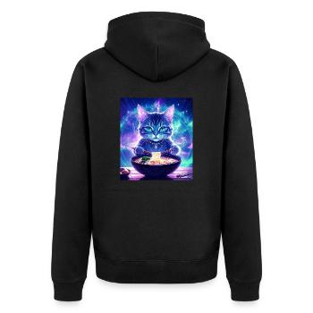 Katze ,Japan ,Kawaii,anime,ramen,Nacht - Unisex Premium Bio Zip Hoodie - Schwarz - Hinten - Nico (187cm)