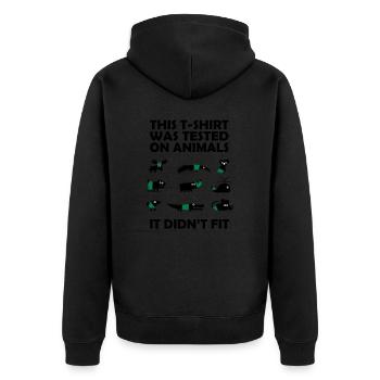 T-SHIRT tested on Animals - Didn't Fit - Unisex Premium Organic Zip Hoodie - black - Back - Nico (187cm)