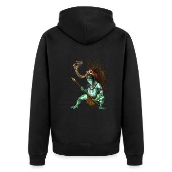 Aztekischer Kriegergott Cueyatl - Unisex Premium Bio Zip Hoodie - Schwarz - Hinten - Nico (187cm)