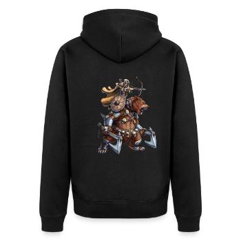 Nordischer Bären-Wikingerkrieger - Unisex Premium Bio Zip Hoodie - Schwarz - Hinten - Nico (187cm)