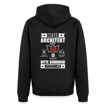 Dieser Architekt ist 50. Schonend behandeln - Unisex Premium Bio Zip Hoodie - Schwarz - Hinten - Nico (187cm)