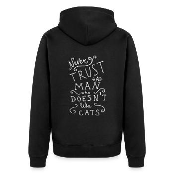 Never Trust A Man Who Doesn't Like Cats - Unisex Premium Organic Zip Hoodie - black - Back - Nico (187cm)