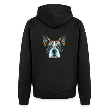 Farbenfrohes Boston Terrier Kopf Artwork - Unisex Premium Bio Zip Hoodie - Schwarz - Hinten - Nico (187cm)
