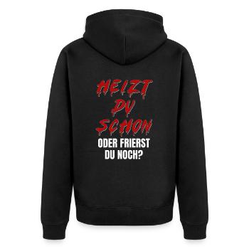 Heizt du schon oder frierst du noch? Halloween - Unisex Premium Bio Zip Hoodie - Schwarz - Hinten - Nico (187cm)