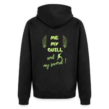 me my quill and my sword - Unisex Premium Organic Zip Hoodie - black - Back - Nico (187cm)