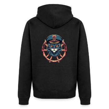 Captain Cat at the helm - Unisex Premium Organic Zip Hoodie - black - Back - Nico (187cm)