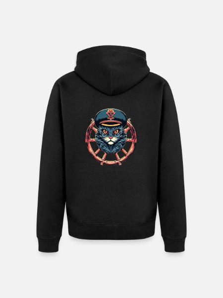 Captain Cat at the helm - Unisex Premium Organic Zip Hoodie - black