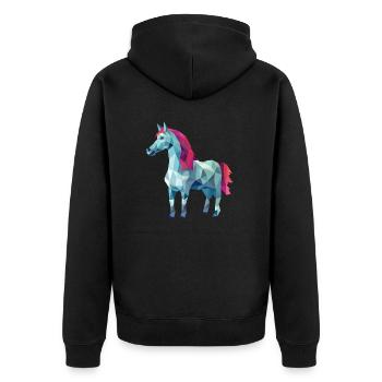 Cheval blanc en design d’art polygonal rose - Veste à capuche bio Premium Unisexe - noir - Dos - Nico (187cm)