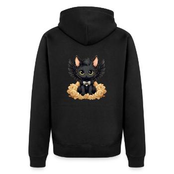 Dunkle Emo Gothic Engel Katze – Unverwechselbares - Unisex Premium Bio Zip Hoodie - Schwarz - Hinten - Nico (187cm)
