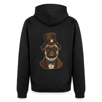 Steampunk Mops - Unisex Premium Bio Zip Hoodie - Schwarz - Hinten - Nico (187cm)