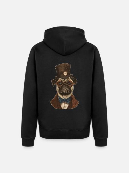 Steampunk Mops - Unisex Premium Bio Zip Hoodie - Schwarz