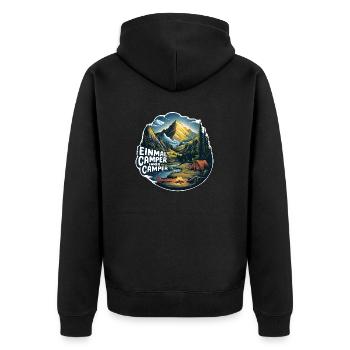 Einmal Camper immer Camper Naturerlebnis pur - Unisex Premium Bio Zip Hoodie - Schwarz - Hinten - Nico (187cm)