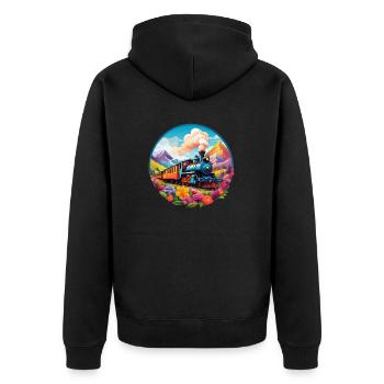 Nostalgische qualmende Dampflokomotive mit Waggons - Unisex Premium Bio Zip Hoodie - Schwarz - Hinten - Nico (187cm)