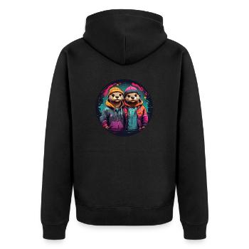 Zwei Fischotter in Streetwear - Unisex Premium Bio Zip Hoodie - Schwarz - Hinten - Nico (187cm)