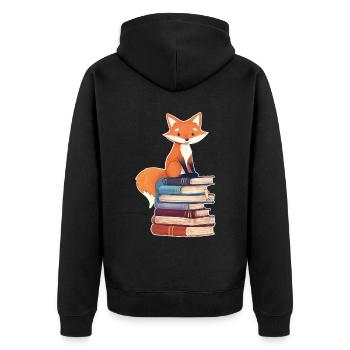 Renard sur pile de livres - Veste à capuche bio Premium Unisexe - noir - Dos - Nico (187cm)