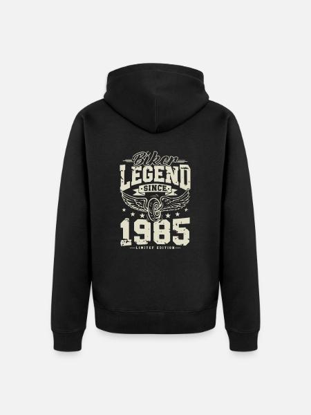 Biker legend since 1985 - Unisex Premium Organic Zip Hoodie - black
