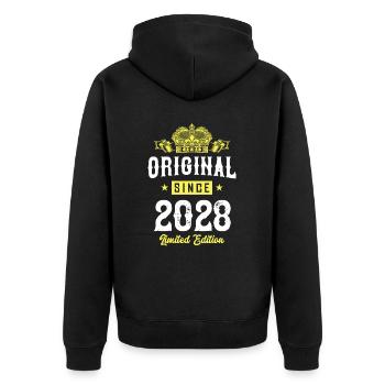 2028 limited edition - Unisex Premium Bio Zip Hoodie - Schwarz - Hinten - Nico (187cm)