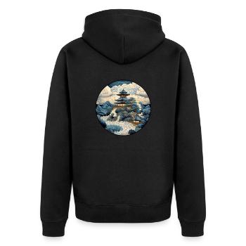Nr. 2: Temple Japan Kanagawa T-Shirt Ukyio_e - Unisex Premium Bio Zip Hoodie - Schwarz - Hinten - Nico (187cm)