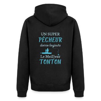 Super Tonton Pêcheur Cadeau Fete Des Peres - Veste à capuche bio Premium Unisexe - noir - Dos - Nico (187cm)