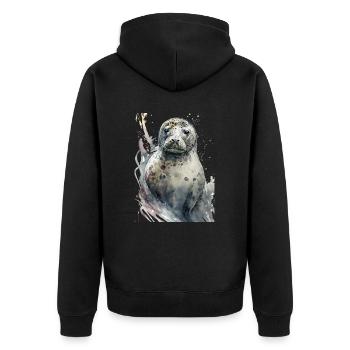Sceau doux mignon réaliste aquarelle - Veste à capuche bio Premium Unisexe - noir - Dos - Nico (187cm)