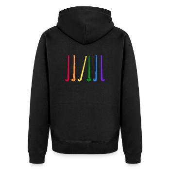 Hockey Feldhockey Hockeysport Hockeyschläger - Unisex Premium Bio Zip Hoodie - Schwarz - Hinten - Nico (187cm)