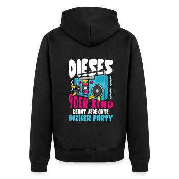 Dieses 90er Kind kennt jede gute 90ziger Party - Unisex Premium Bio Zip Hoodie - Schwarz - Hinten - Nico (187cm)