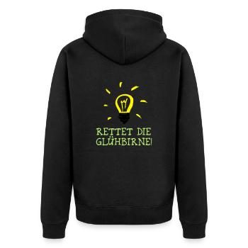 Rettet die Glühbirne! - Save the Bulb! - Unisex Premium Bio Zip Hoodie - Schwarz - Hinten - Nico (187cm)