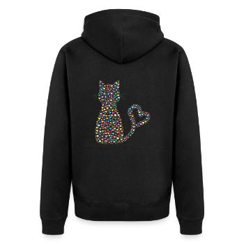 Katze Herzen Cat Geschenk Weihnachten sü0 - Unisex Premium Bio Zip Hoodie - Schwarz - Hinten - Nico (187cm)