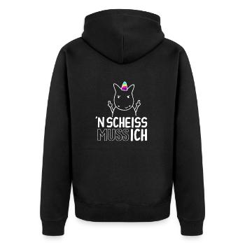 n Scheiß muss ich - Unisex Premium Bio Zip Hoodie - Schwarz - Hinten - Nico (187cm)