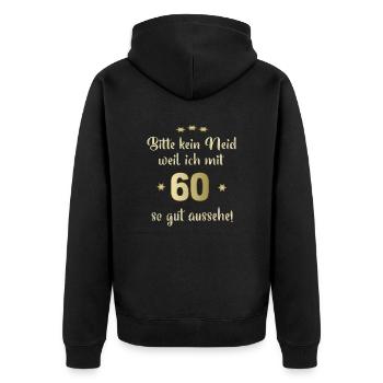 tBitte nur kein Neid 60 - Unisex Premium Bio Zip Hoodie - Schwarz - Hinten - Nico (187cm)
