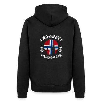 Norway-fishing-team - Unisex Premium Bio Zip Hoodie - Schwarz - Hinten - Nico (187cm)
