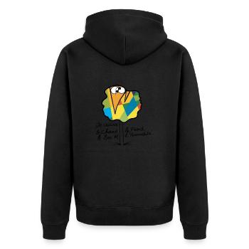 Währungs Shadok N ° 02 - Unisex Premium Bio Zip Hoodie - Schwarz - Hinten - Nico (187cm)
