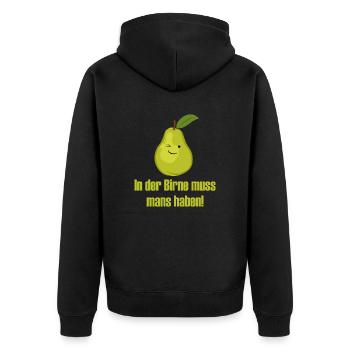In der Birne muss mans ha - Unisex Premium Bio Zip Hoodie - Schwarz - Hinten - Nico (187cm)