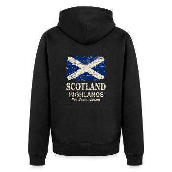 Scotland Flag - Vintage Look - Unisex Premium Bio Zip Hoodie - Schwarz - Hinten - Nico (187cm)