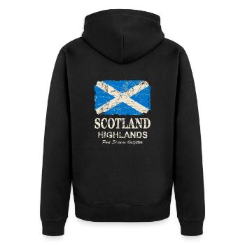 Scotland Flag - Vintage Look - Unisex Premium Bio Zip Hoodie - Schwarz - Hinten - Nico (187cm)