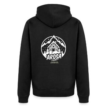 Arosa T-Shirt Switzerland Ski Resort - Unisex Premium Organic Zip Hoodie - black - Back - Nico (187cm)