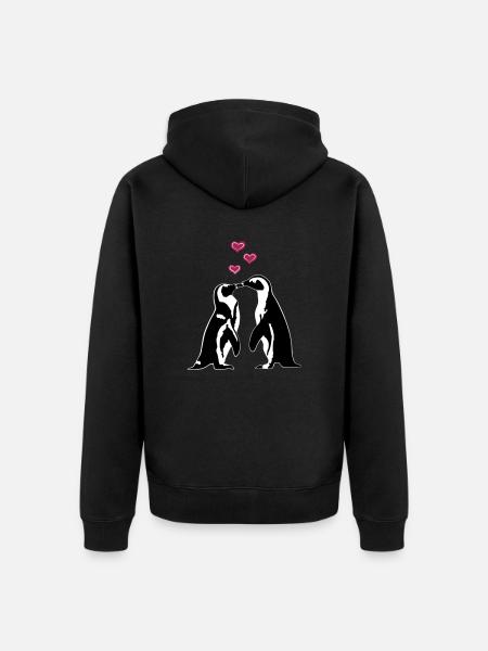Verliebte Pinguine - Unisex Premium Bio Zip Hoodie - Schwarz