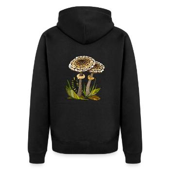 Pilze - Unisex Premium Bio Zip Hoodie - Schwarz - Hinten - Nico (187cm)