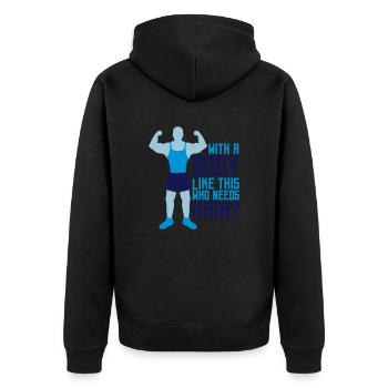 Who Needs Hair Spruch - Unisex Premium Bio Zip Hoodie - Schwarz - Hinten - Nico (187cm)