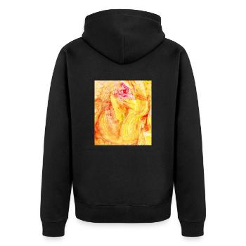 Farbverlauf gelb rot - Unisex Premium Bio Zip Hoodie - Schwarz - Hinten - Nico (187cm)